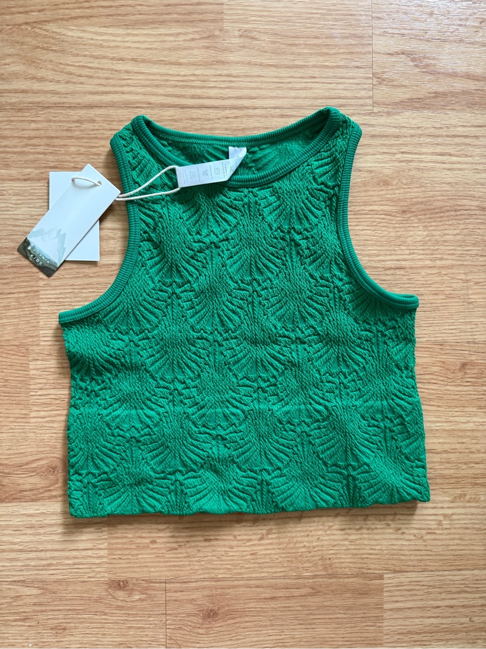 NWT Fornia Kids Emerald Green Textured Crop Tank Top Size S/M